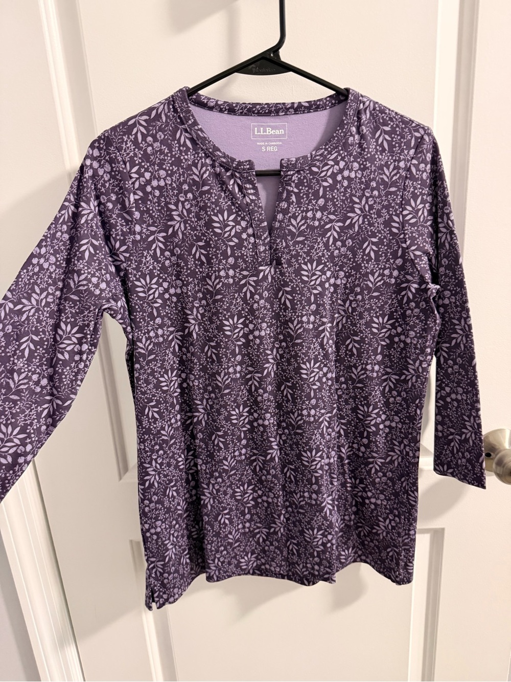 L.L. Bean Purple Floral Henley Long Sleeve Top